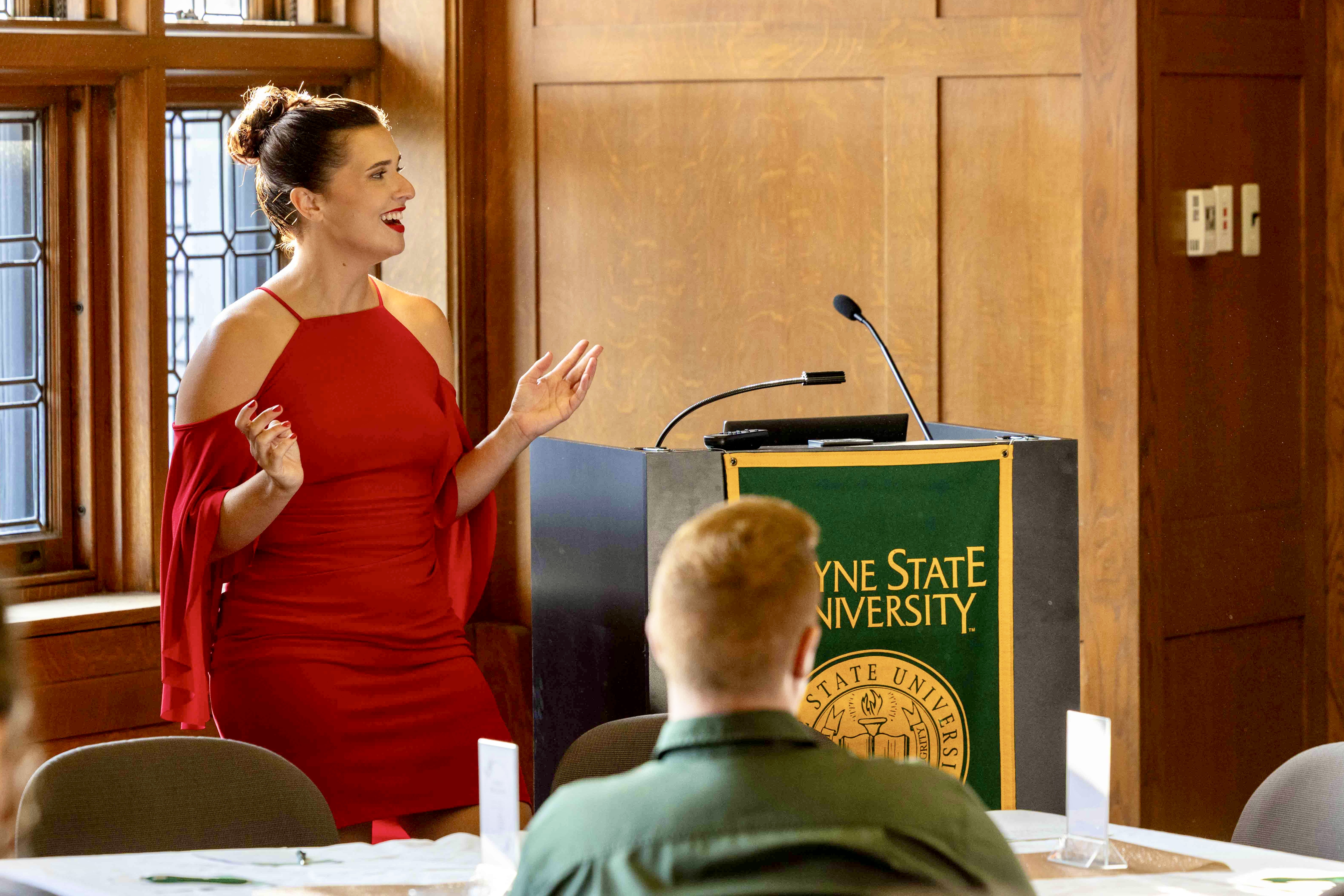 Me presenting at my Child Welfare Soiree event